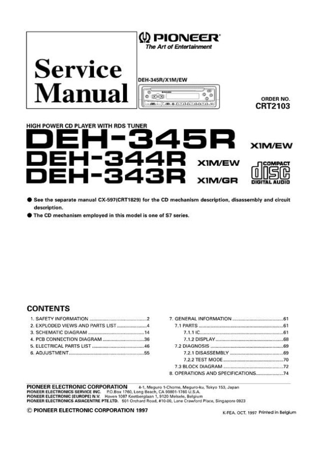 DEH-345R, DEH-344R, DEH-343R, CX-597_CRT2103_CRT1829